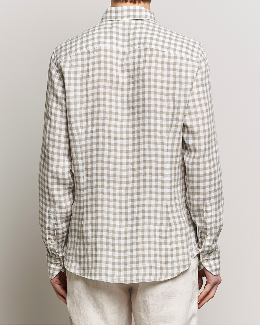 Herre | Skjorter | Stenströms | Slimline Cut Away Checked Linen Shirt Light Grey