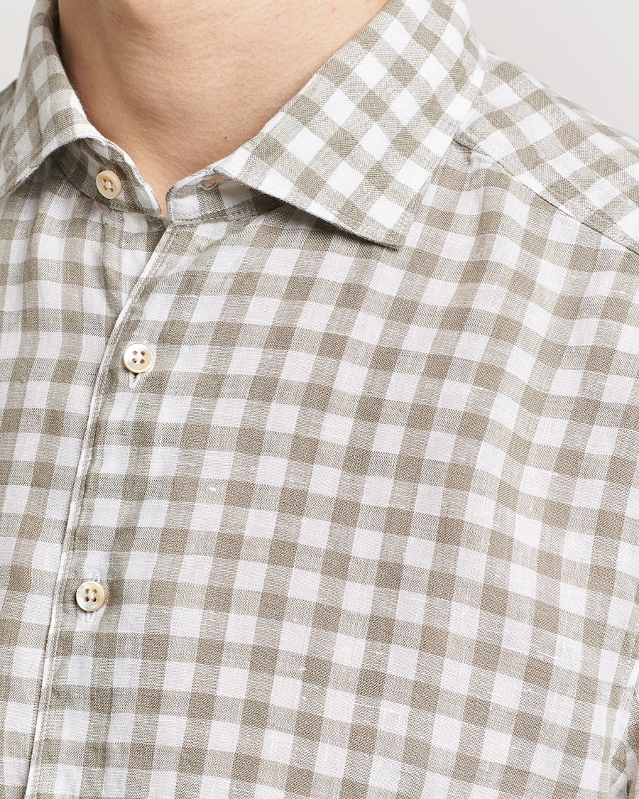 Herre | Skjorter | Stenströms | Slimline Cut Away Checked Linen Shirt Light Grey