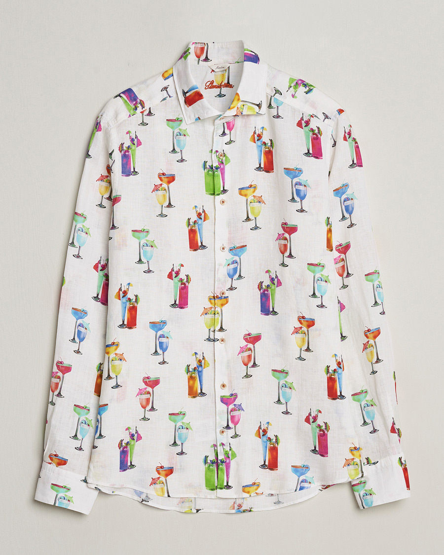Herre | Skjorter | Stenströms | Slimline Cut Away Printed Linen Shirt White