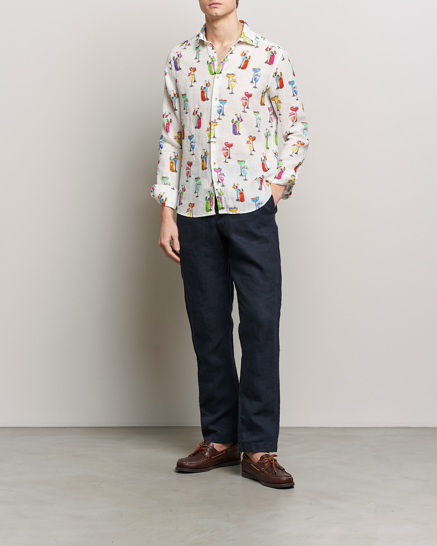 Herre | Skjorter | Stenströms | Slimline Cut Away Printed Linen Shirt White