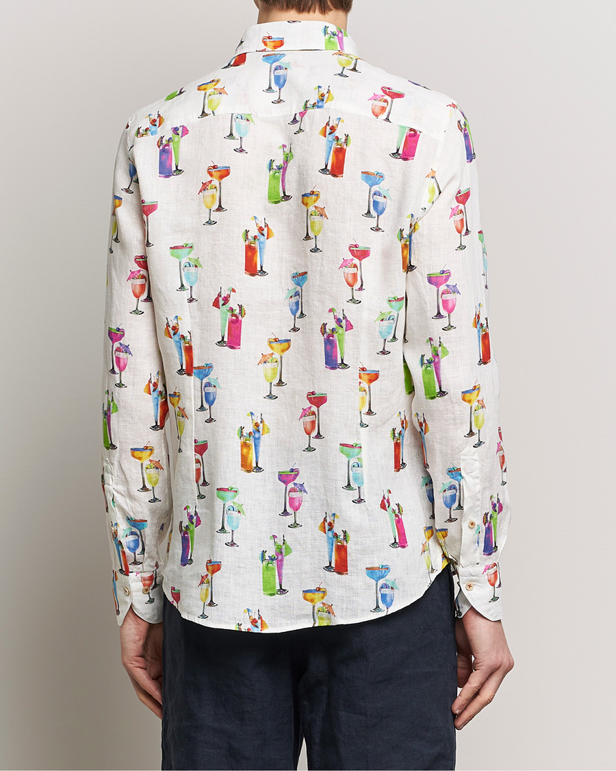 Herre | Skjorter | Stenströms | Slimline Cut Away Printed Linen Shirt White