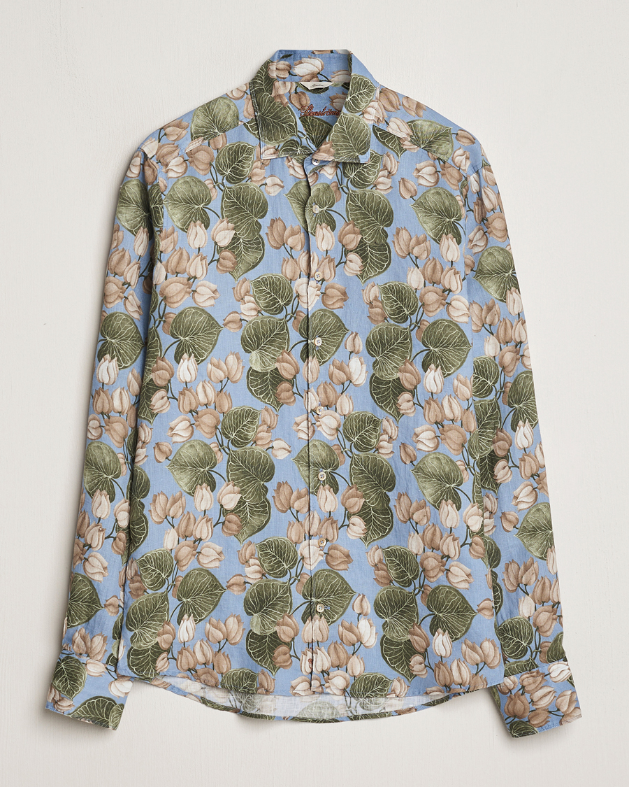 Herre | Skjorter | Stenströms | Slimline Cut Away Printed Flower Linen Shirt Multi