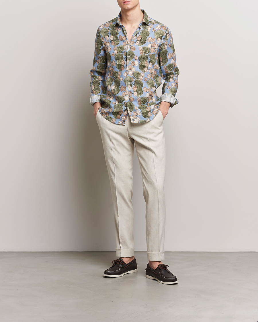 Herre | Skjorter | Stenströms | Slimline Cut Away Printed Flower Linen Shirt Multi