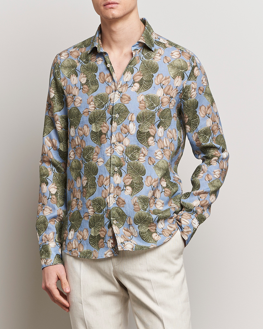 Herre | Linskjorter | Stenströms | Slimline Cut Away Printed Flower Linen Shirt Multi