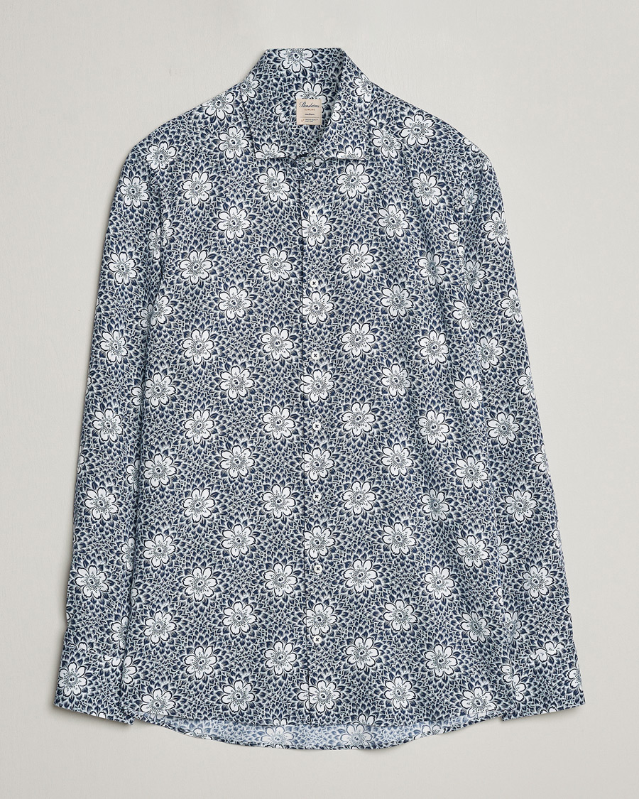 Herre | Skjorter | Stenströms | Slimline Cut Away Printed Viscose Shirt Blue