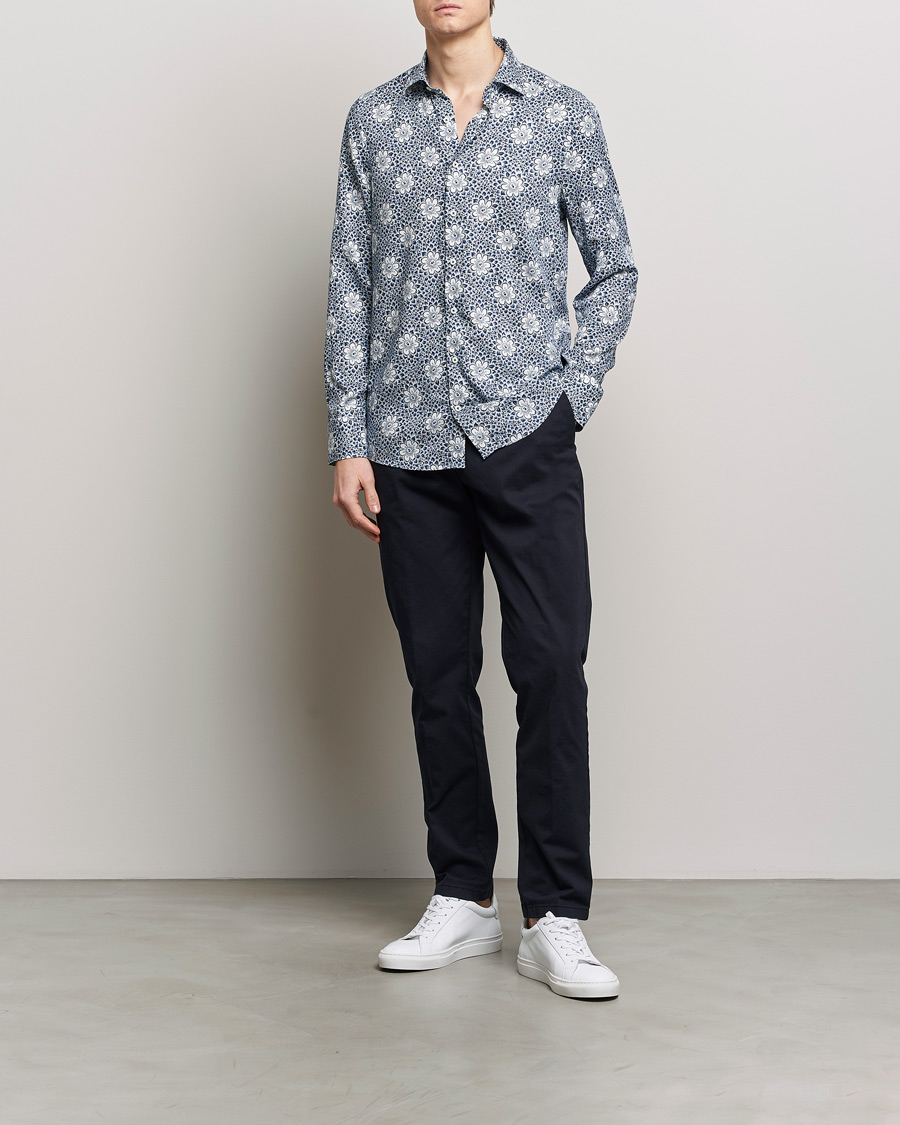Herre | Skjorter | Stenströms | Slimline Cut Away Printed Viscose Shirt Blue