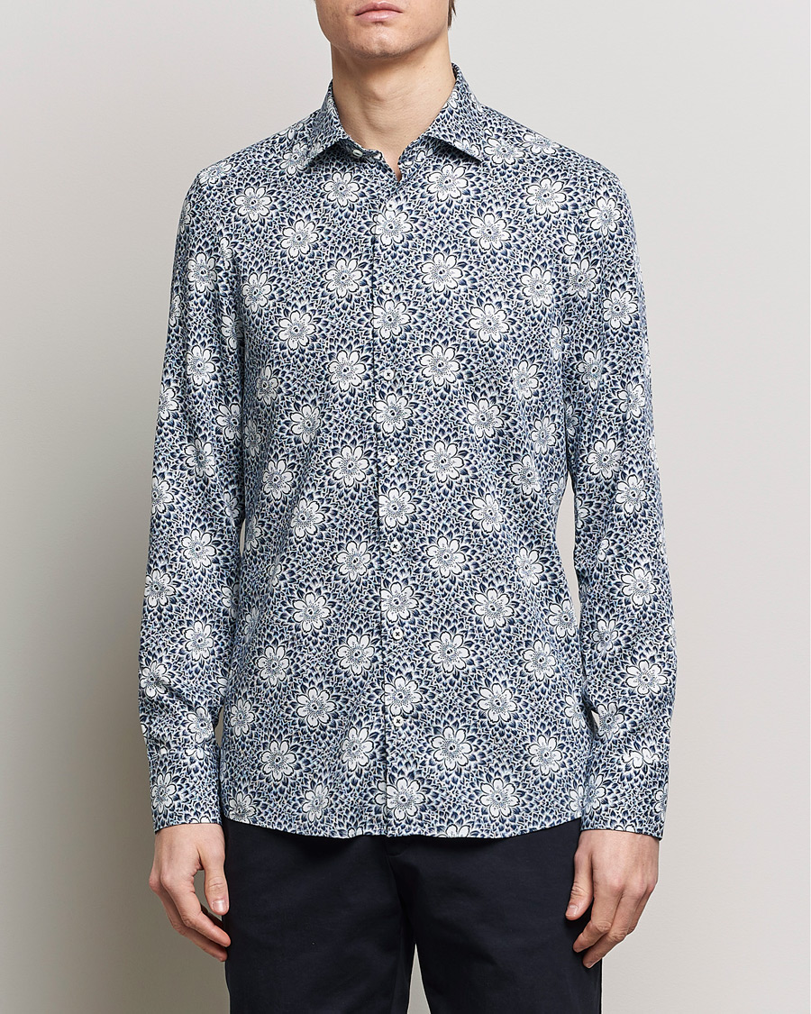 Herre | Skjorter | Stenströms | Slimline Cut Away Printed Viscose Shirt Blue