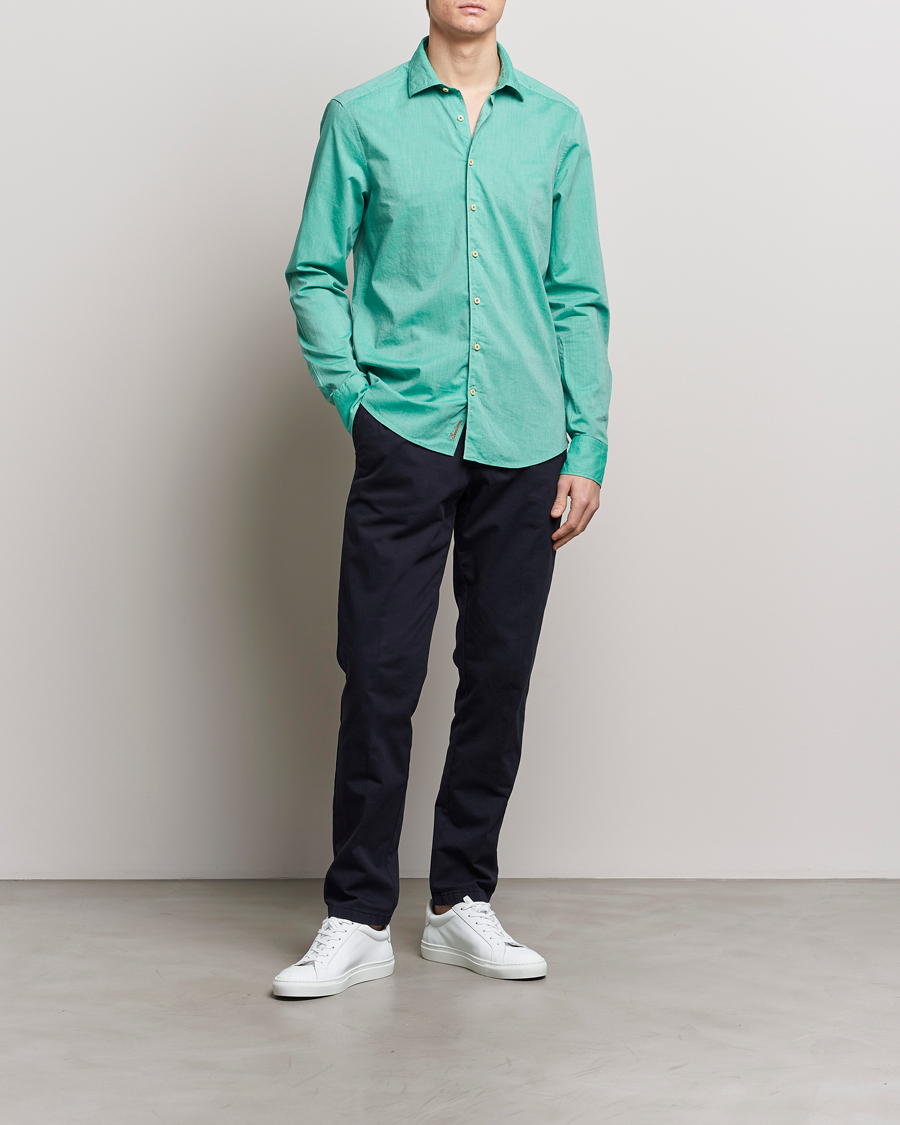Herre | Skjorter | Stenströms | Slimline Washed Summer Poplin Shirt Green