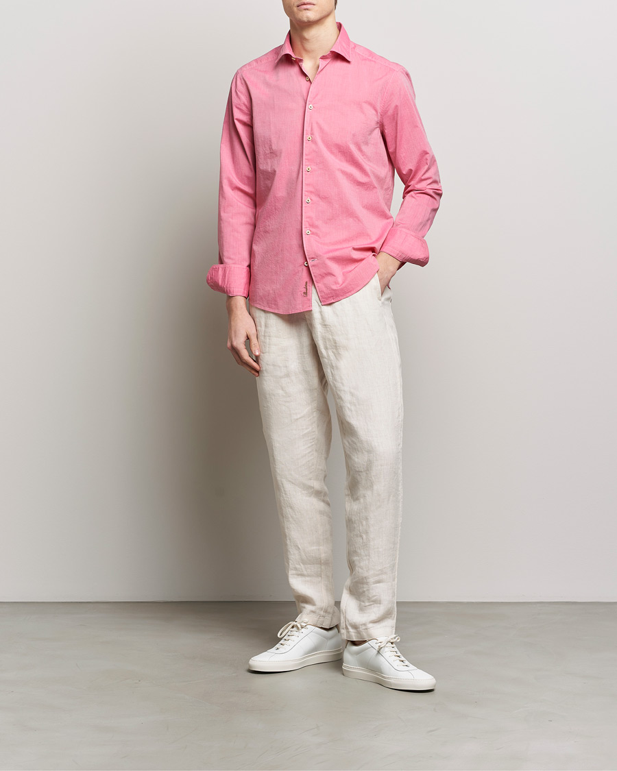 Herre | Skjorter | Stenströms | Slimline Washed Summer Poplin Shirt Rasperry