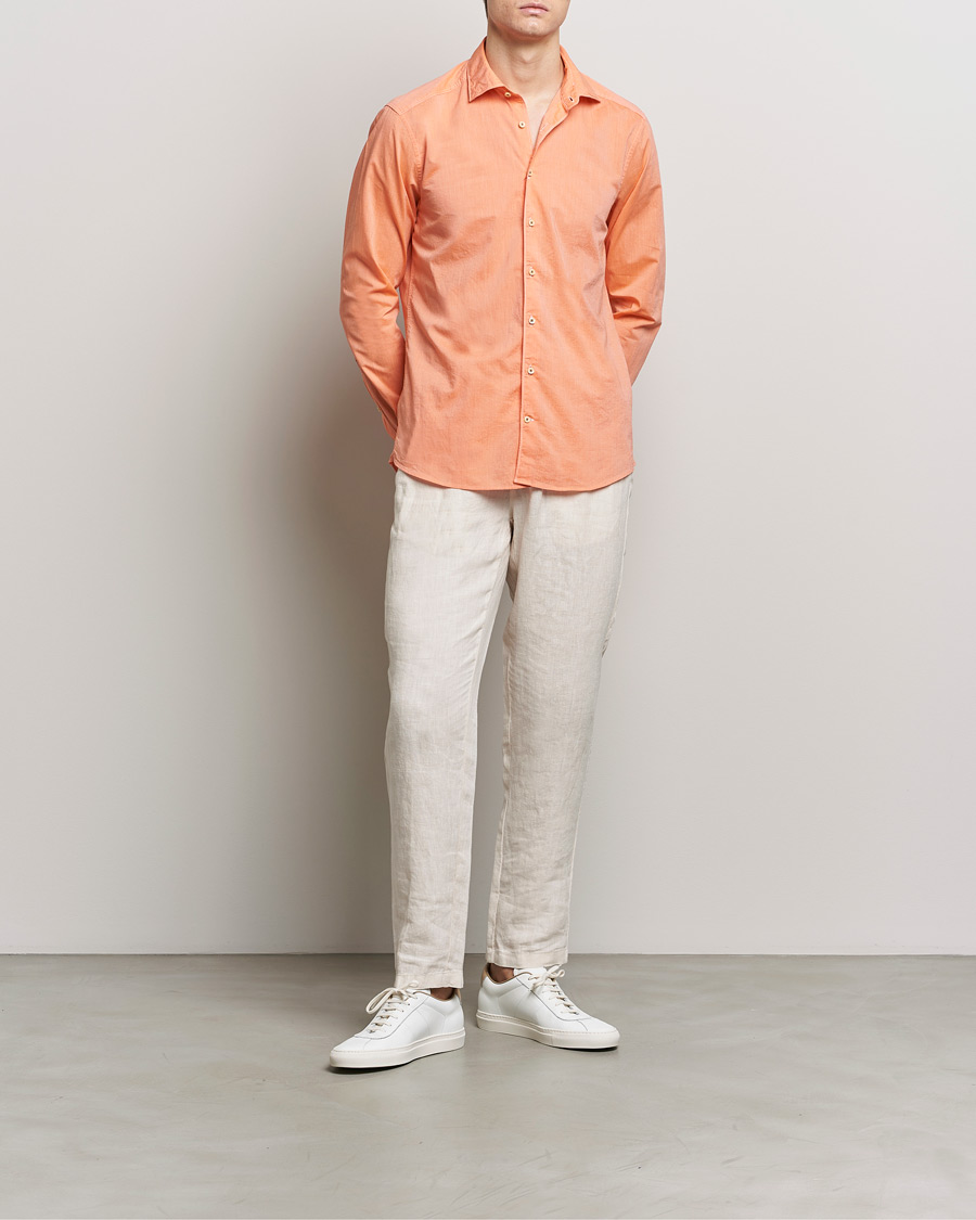 Herre | Skjorter | Stenströms | Slimline Washed Summer Poplin Shirt Orange