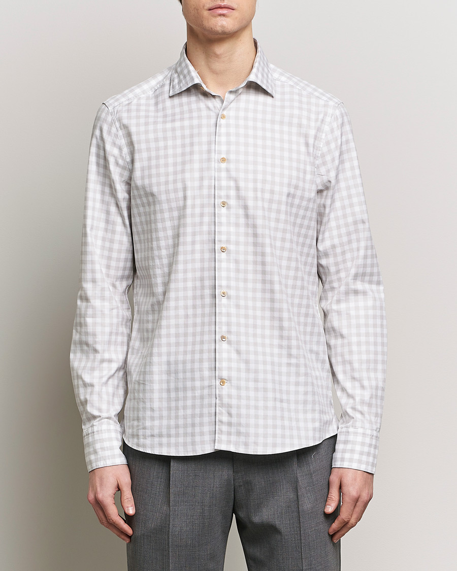 Herre | Skjorter | Stenströms | Slimline Checked Washed Cotton Shirt Grey