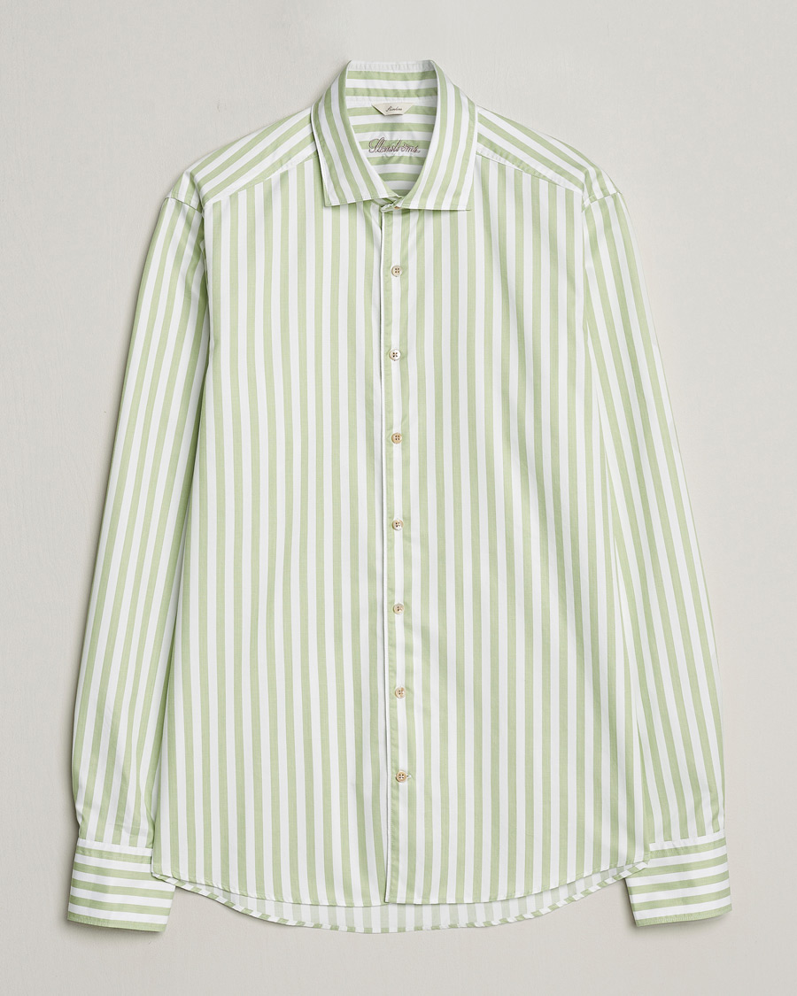 Herre | Skjorter | Stenströms | Slimline Large Stripe Washed Cotton Shirt Green