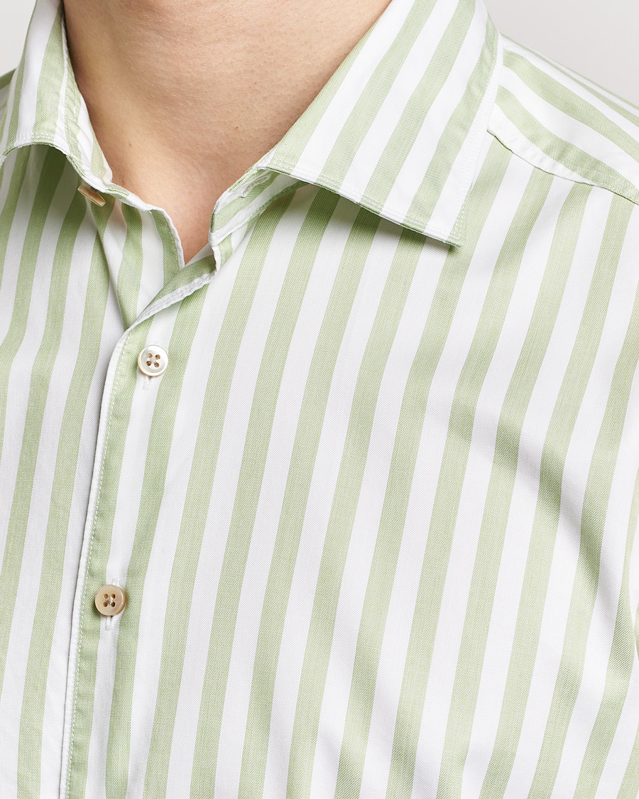 Herre | Skjorter | Stenströms | Slimline Large Stripe Washed Cotton Shirt Green