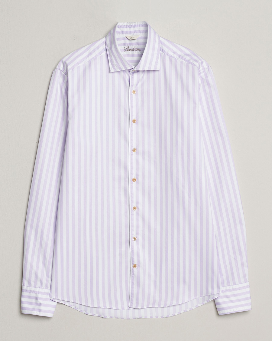 Herre | Skjorter | Stenströms | Slimline Large Stripe Washed Cotton Shirt Purple