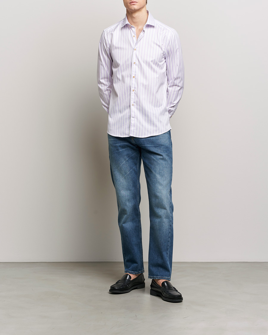 Herre | Skjorter | Stenströms | Slimline Large Stripe Washed Cotton Shirt Purple