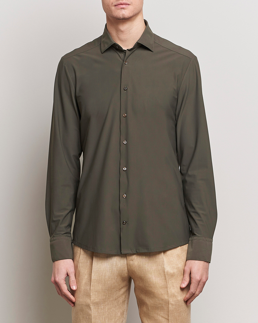 Herre | Formelle | Stenströms | Slimline Cut Away 4-Way Stretch Shirt Dark Green