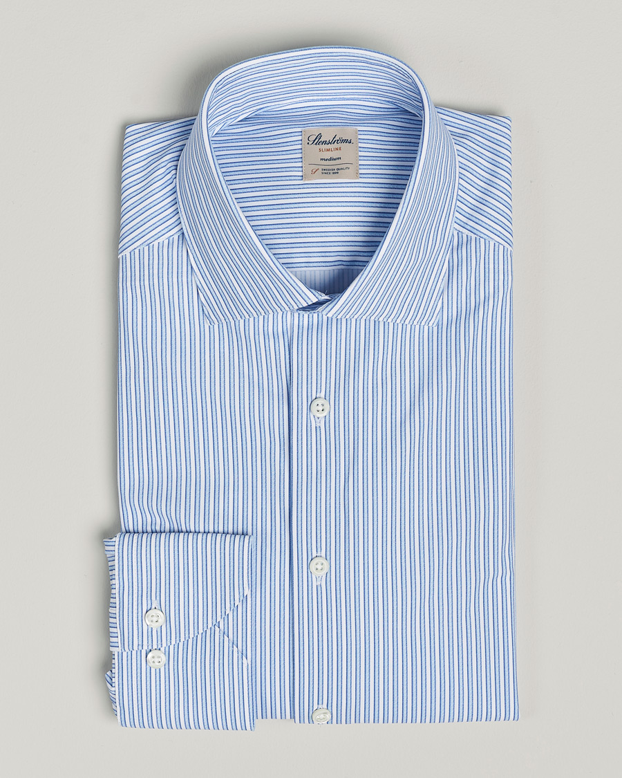 Herre | Skjorter | Stenströms | Slimline Striped Cut Away 4-Way Stretch Shirt Blue
