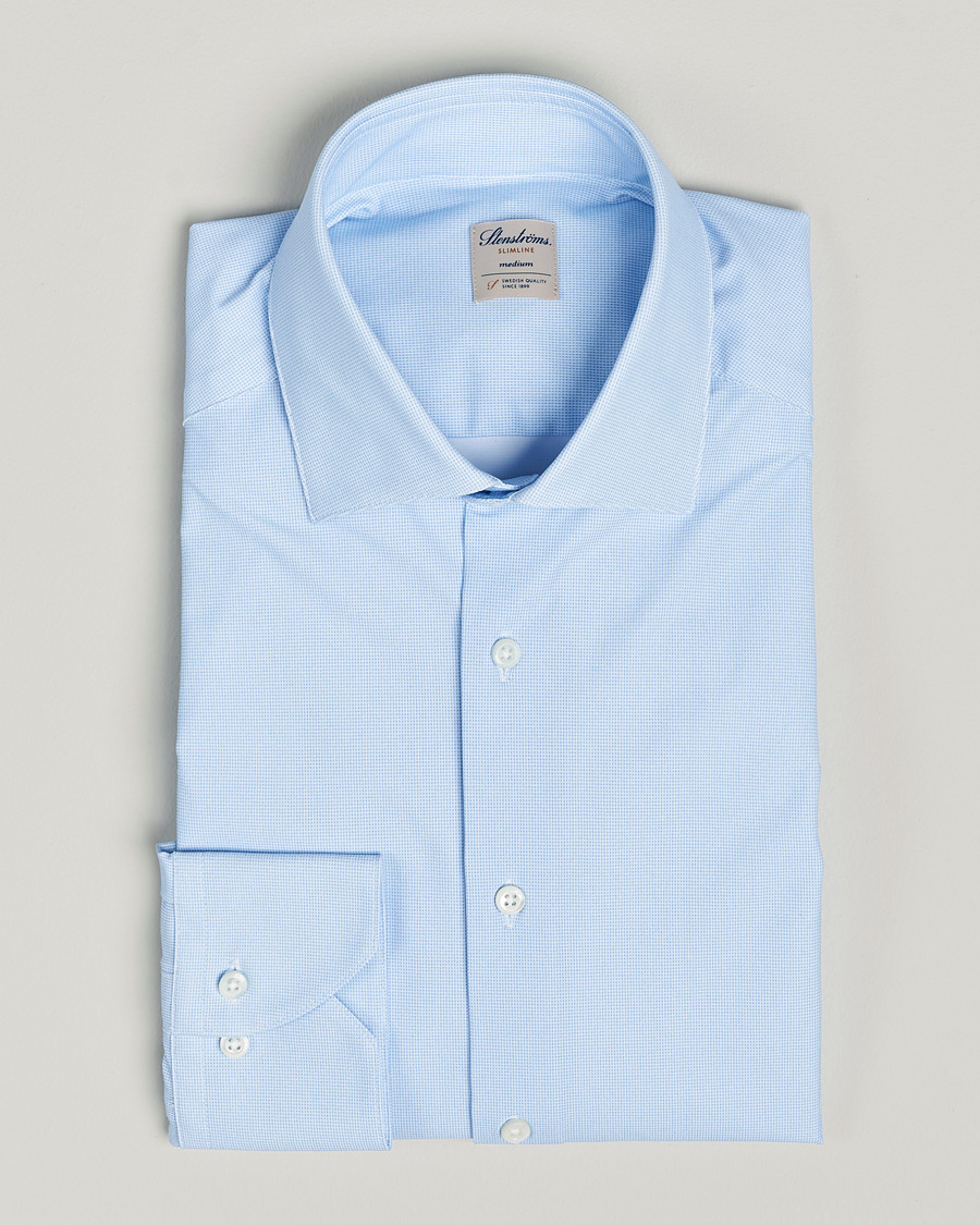 Herre | Skjorter | Stenströms | Slimline Micro Check Cut Away 4-Way Stretch Shirt Blue