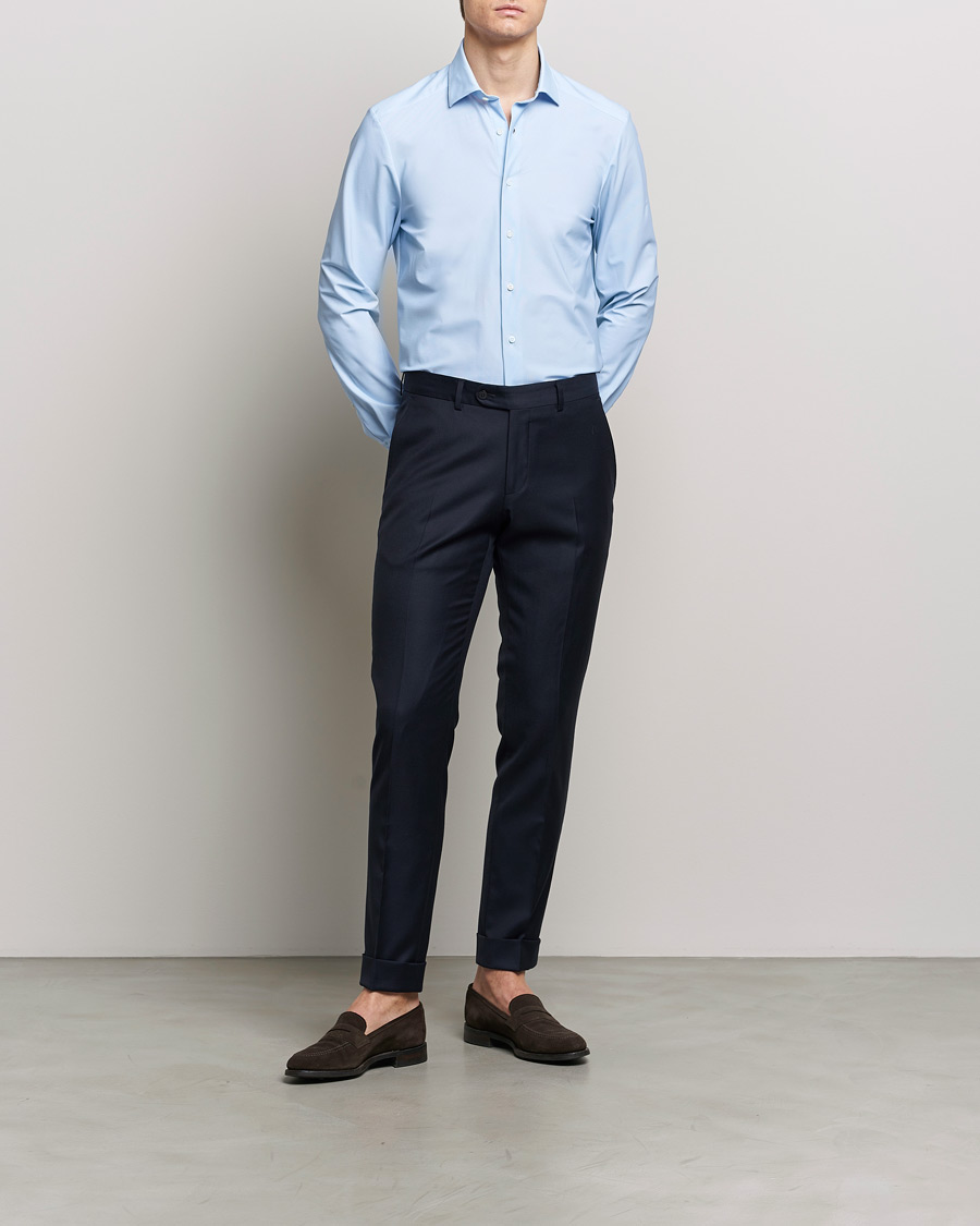 Herre | Businesskjorter | Stenströms | Slimline Micro Check Cut Away 4-Way Stretch Shirt Blue