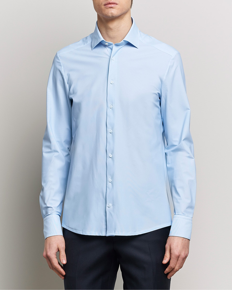 Herre | Mørk dress | Stenströms | Slimline Micro Check Cut Away 4-Way Stretch Shirt Blue