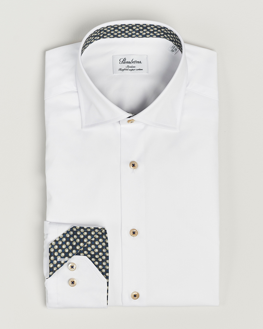 Herre | Skjorter | Stenströms | Slimline Cut Away Circle Contrast Shirt White