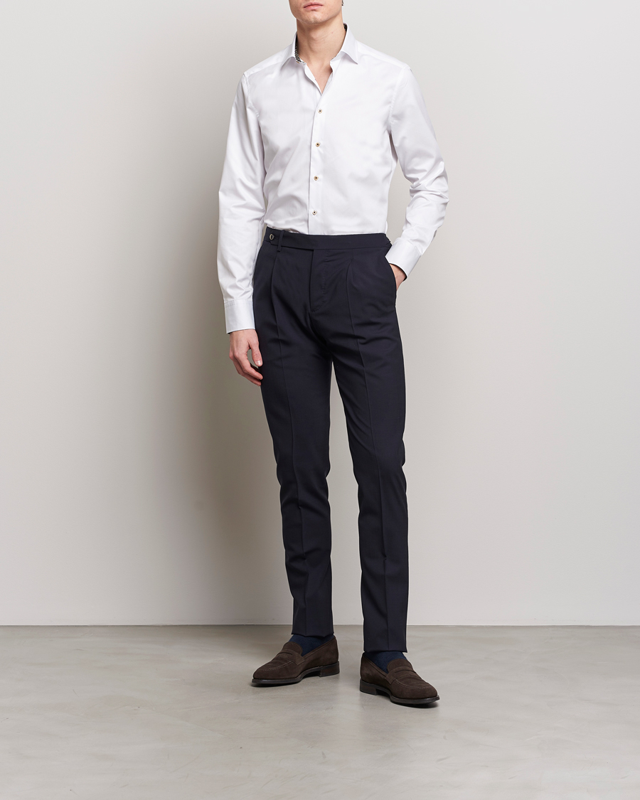 Herre | Skjorter | Stenströms | Slimline Cut Away Circle Contrast Shirt White