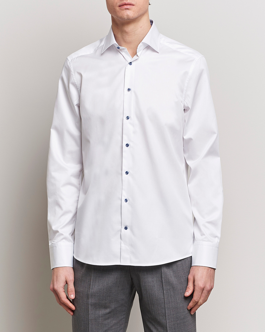Herre | Mørk dress | Stenströms | Slimline Cut Away Print Contrast Shirt White