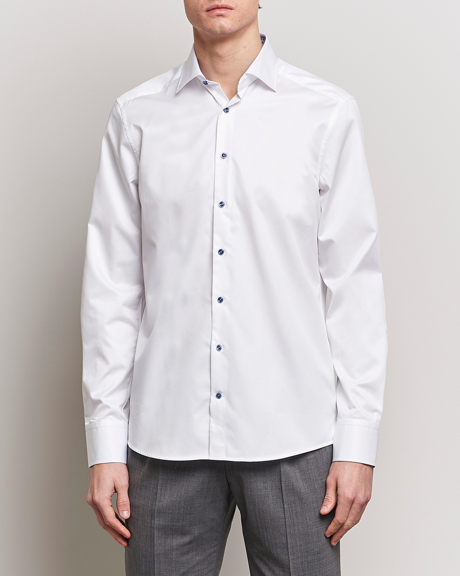 Herre | Skjorter | Stenströms | Slimline Cut Away Print Contrast Shirt White