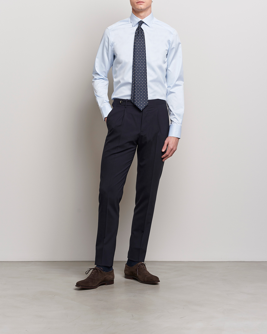 Herre | Wardrobe basics | Stenströms | Slimline Cut Away Print Contrast Shirt Light Blue