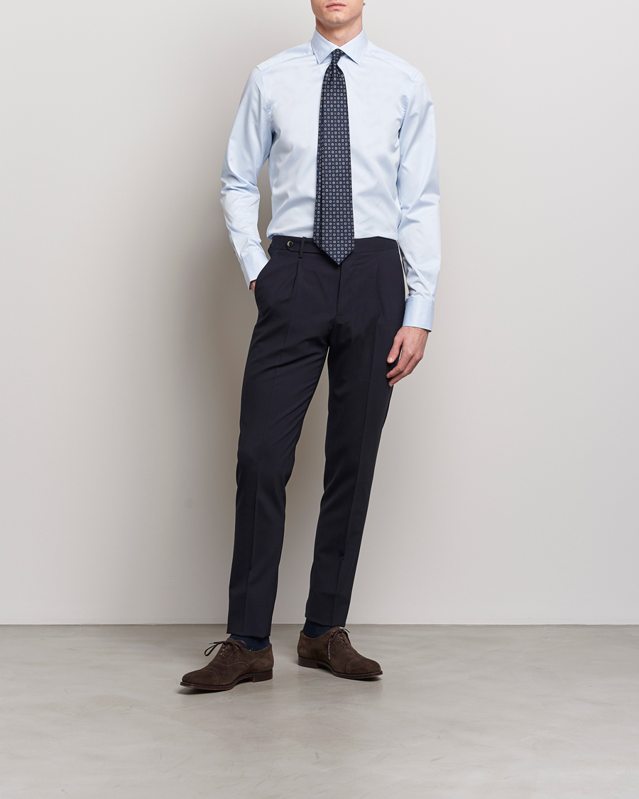 Herre | Mørk dress | Stenströms | Slimline Cut Away Print Contrast Shirt Light Blue