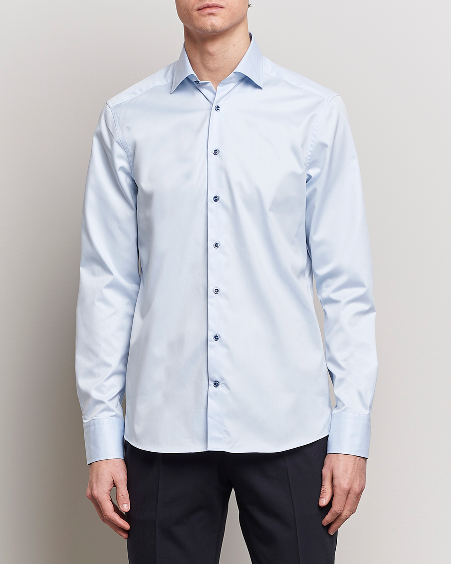 Herre | Mørk dress | Stenströms | Slimline Cut Away Print Contrast Shirt Light Blue