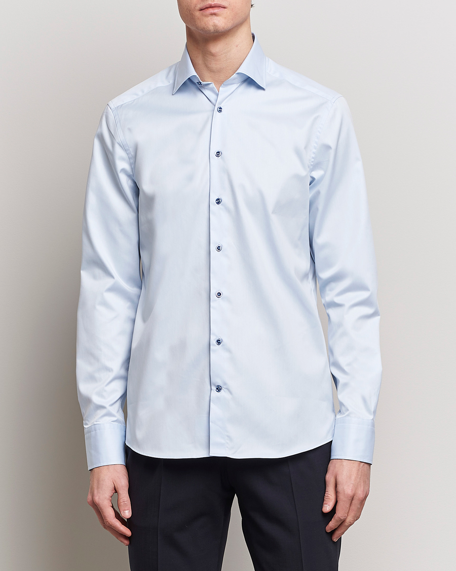 Herre | Skjorter | Stenströms | Slimline Cut Away Print Contrast Shirt Light Blue