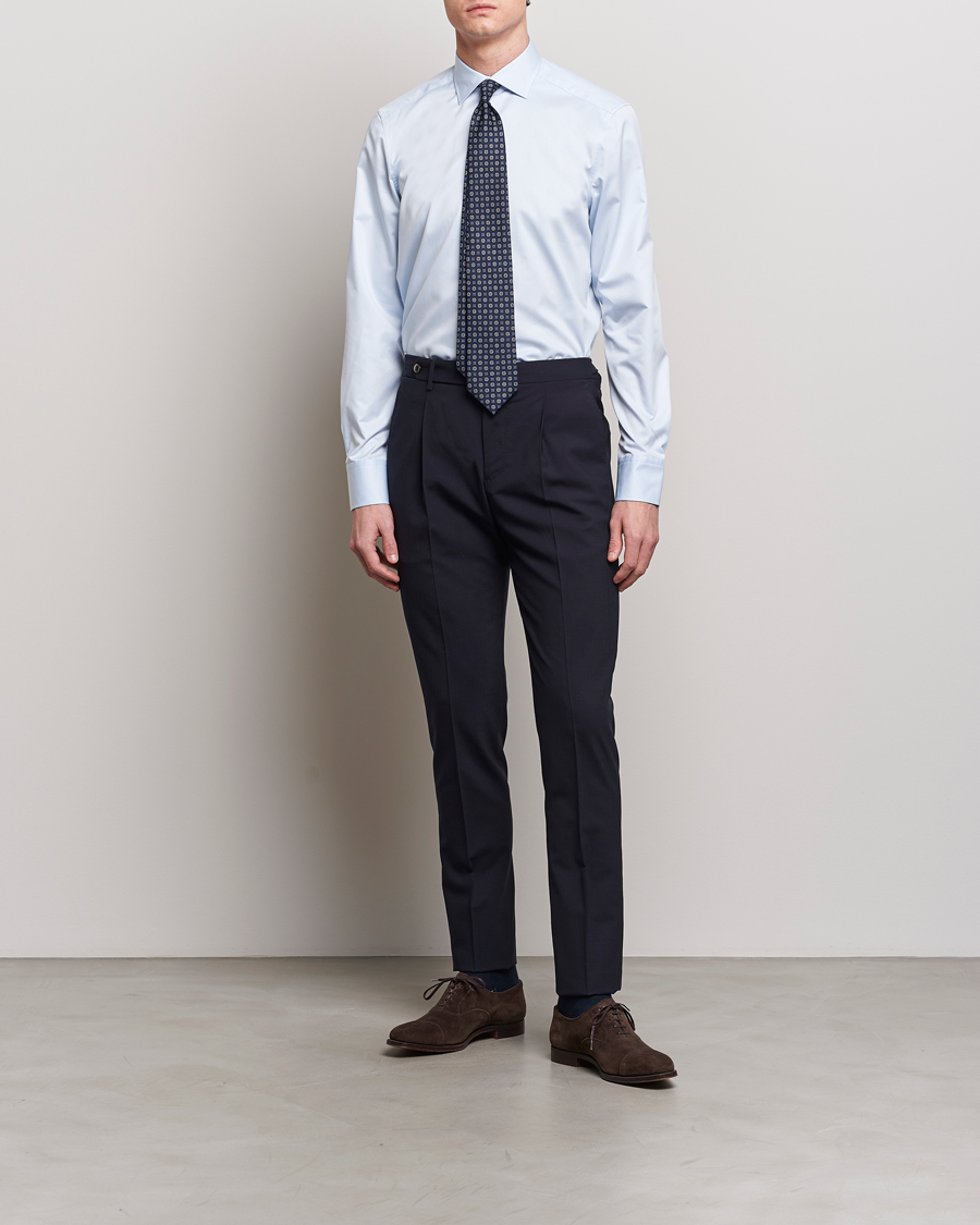 Herre | Skjorter | Stenströms | Slimline Cut Away Flower Contrast Shirt Light Blue