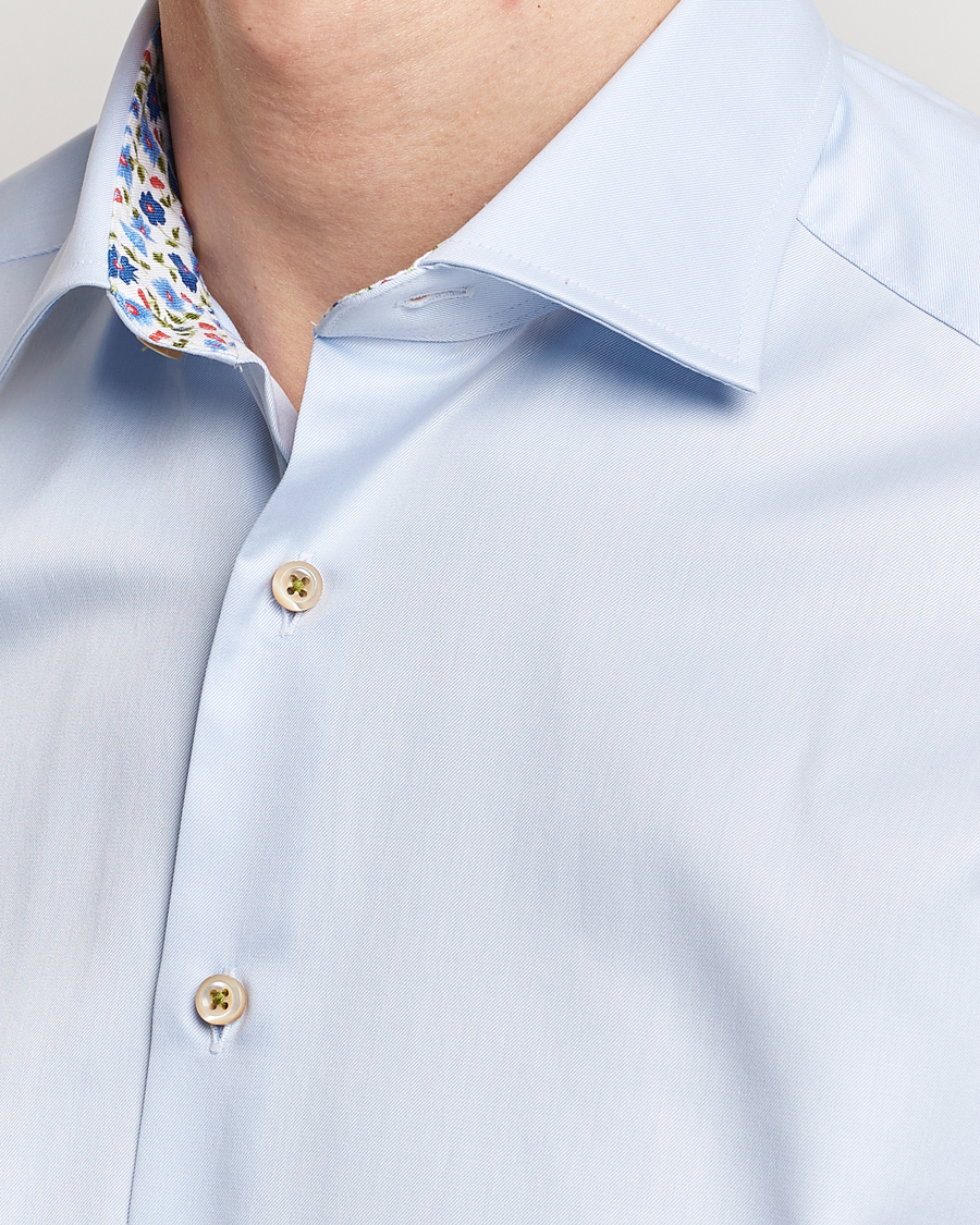 Herre | Skjorter | Stenströms | Slimline Cut Away Flower Contrast Shirt Light Blue