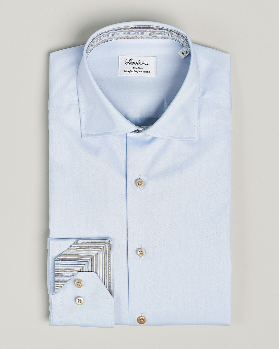 Herre | Skjorter | Stenströms | Slimline Multi Stripe Contrast Cut Away Shirt Light Blue