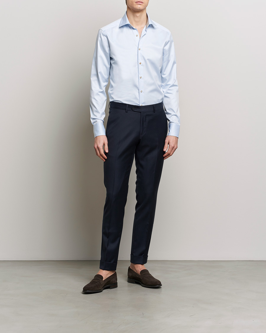 Herre | Skjorter | Stenströms | Slimline Multi Stripe Contrast Cut Away Shirt Light Blue