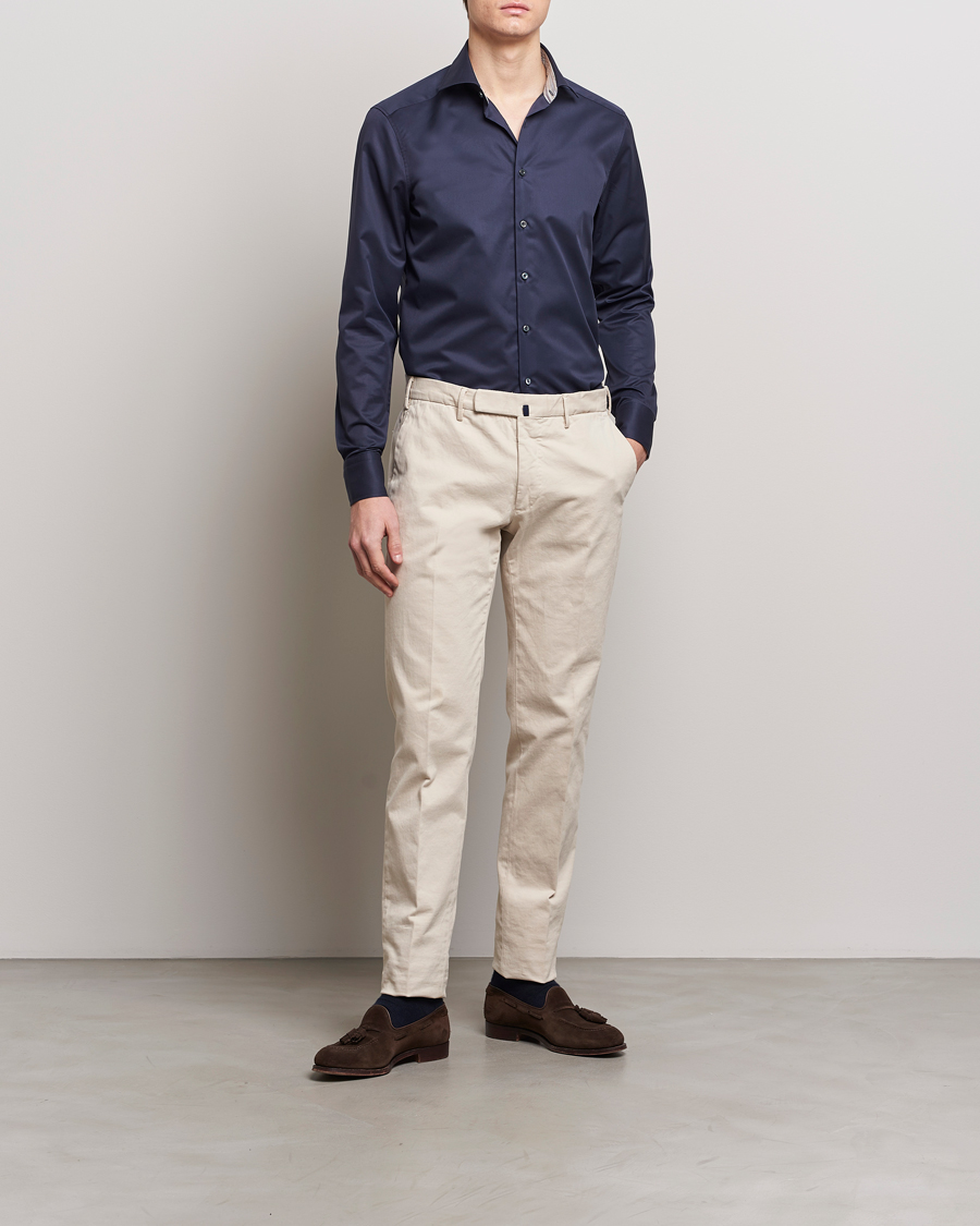 Herr |  | Stenströms | Slimline Multi Stripe Contrast Cut Away Shirt Navy