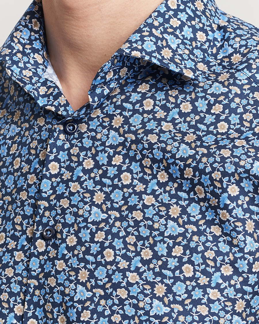 Herre | Skjorter | Stenströms | Slimline Cut Away Printed Flower Shirt Navy