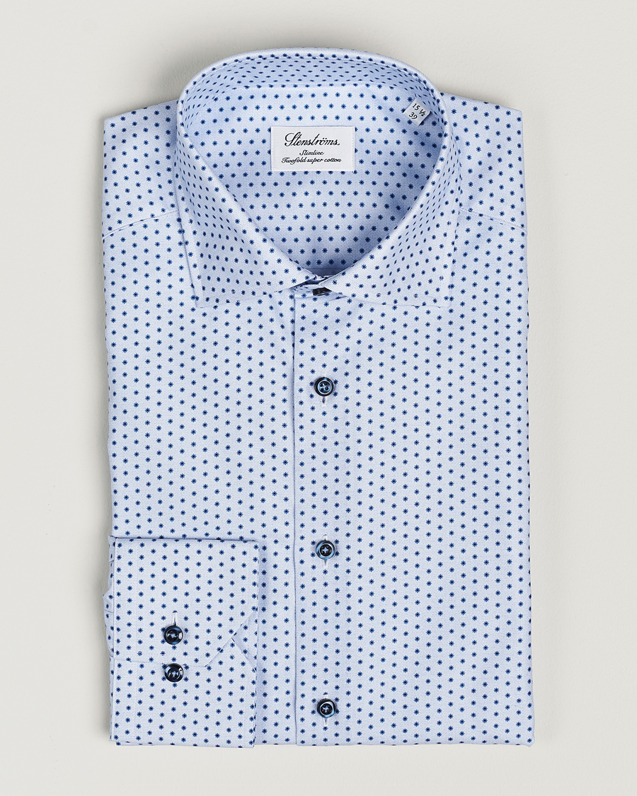 Herre | Skjorter | Stenströms | Slimline Cut Away Small Flower Print Shirt Blue