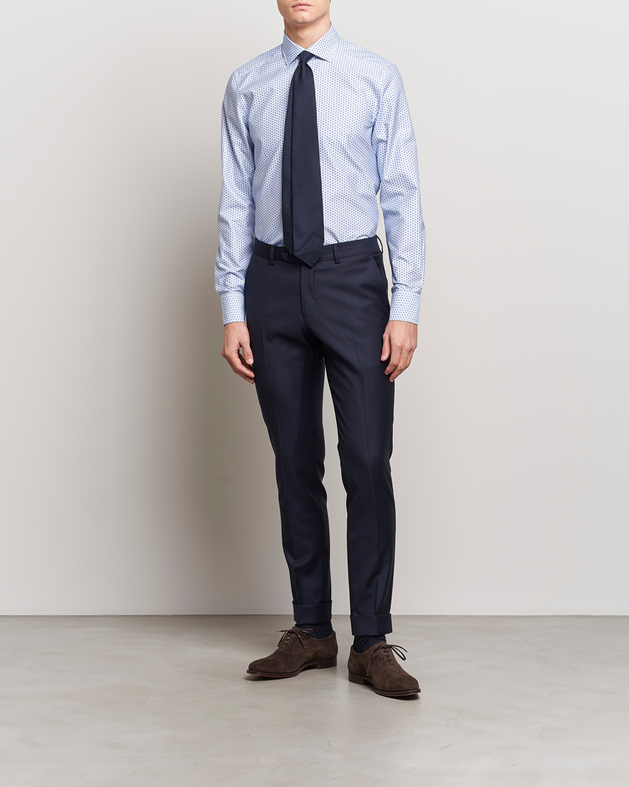 Herre | Skjorter | Stenströms | Slimline Cut Away Small Flower Print Shirt Blue