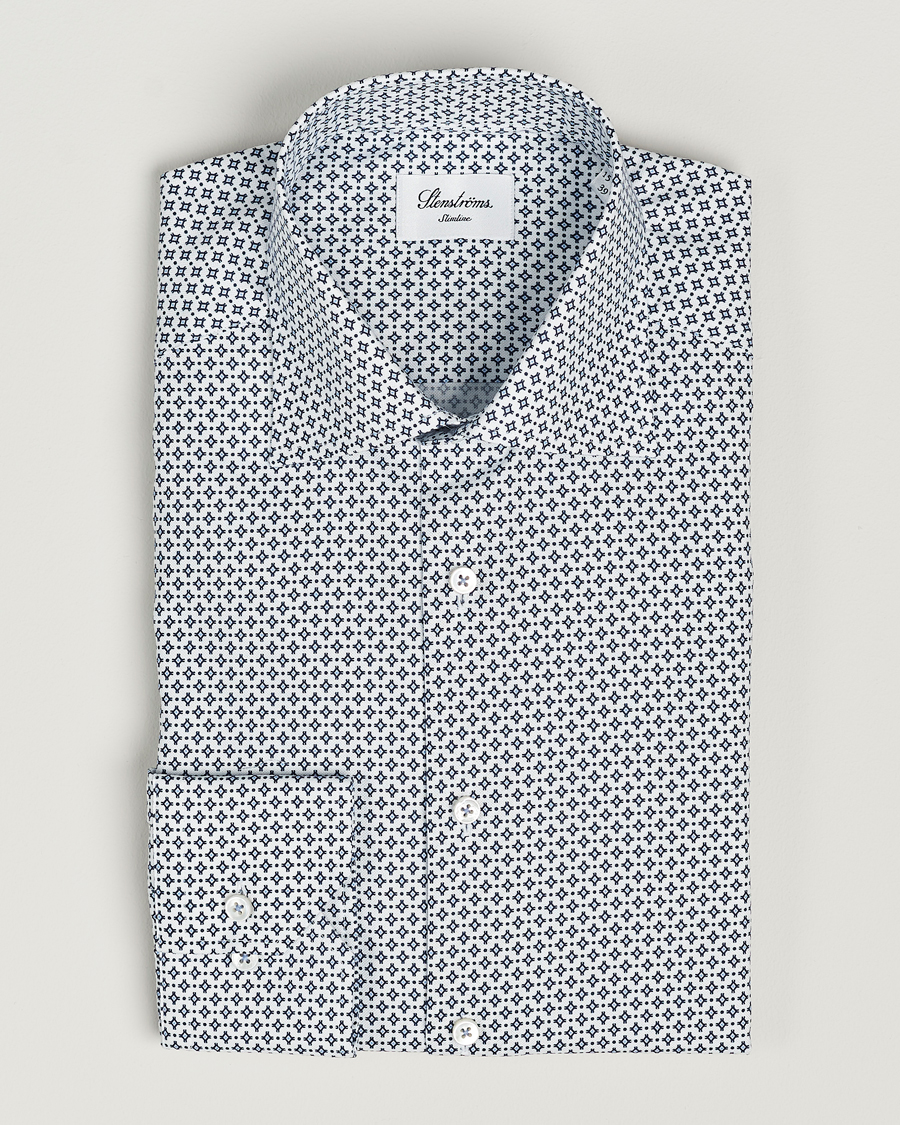 Herre | Skjorter | Stenströms | Slimline Cut Away All Over Print Shirt White