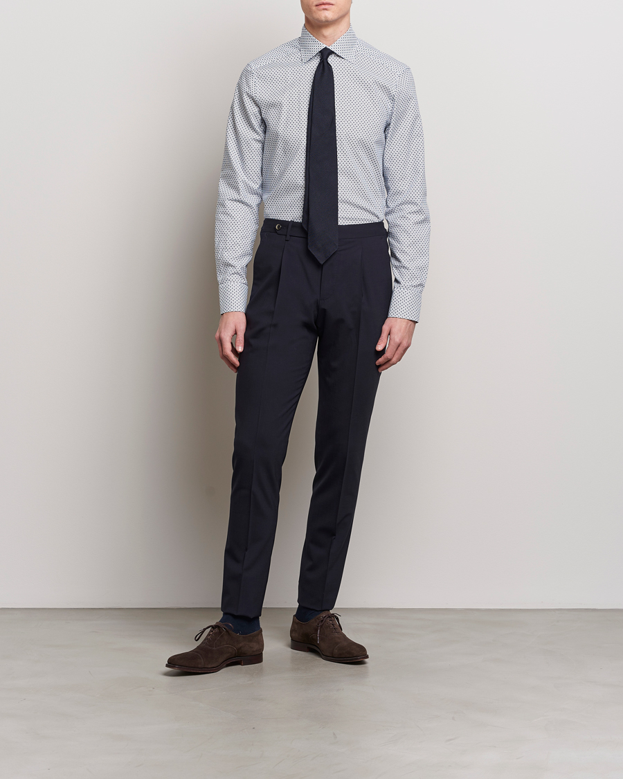 Herre | Skjorter | Stenströms | Slimline Cut Away All Over Print Shirt White