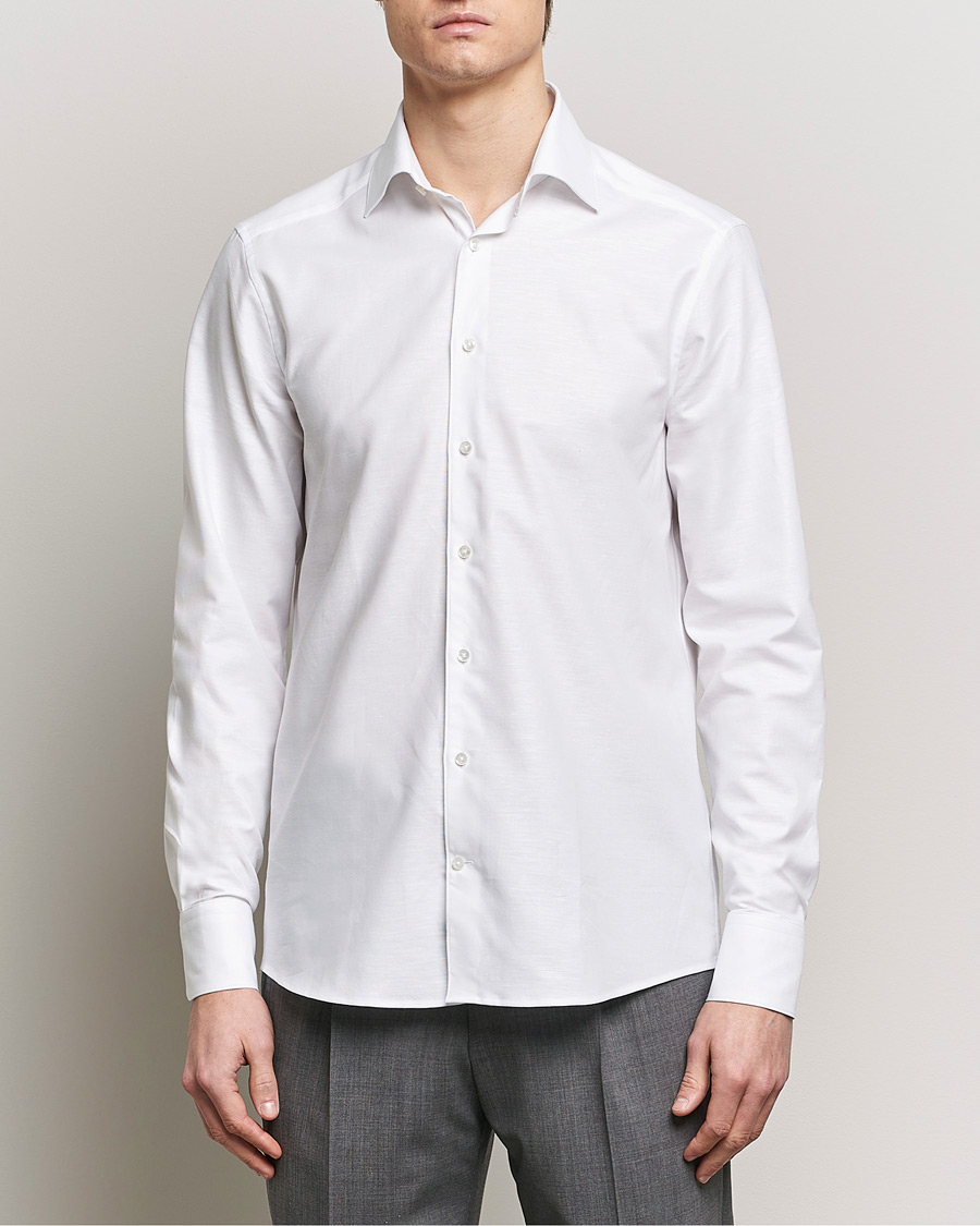Herre | Mørk dress | Stenströms | Slimline Cotton/Linen Cut Away Shirt White