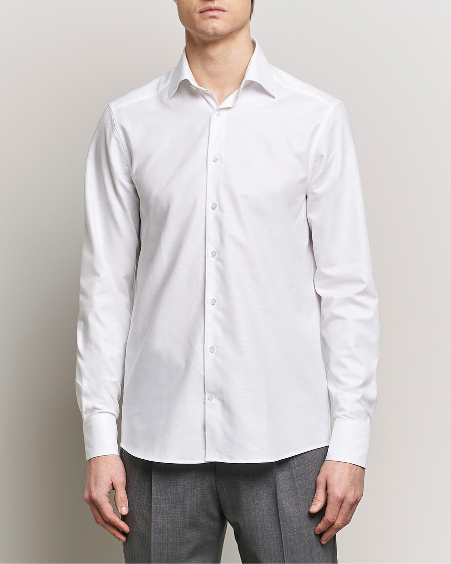 Herre | Skjorter | Stenströms | Slimline Cotton/Linen Cut Away Shirt White