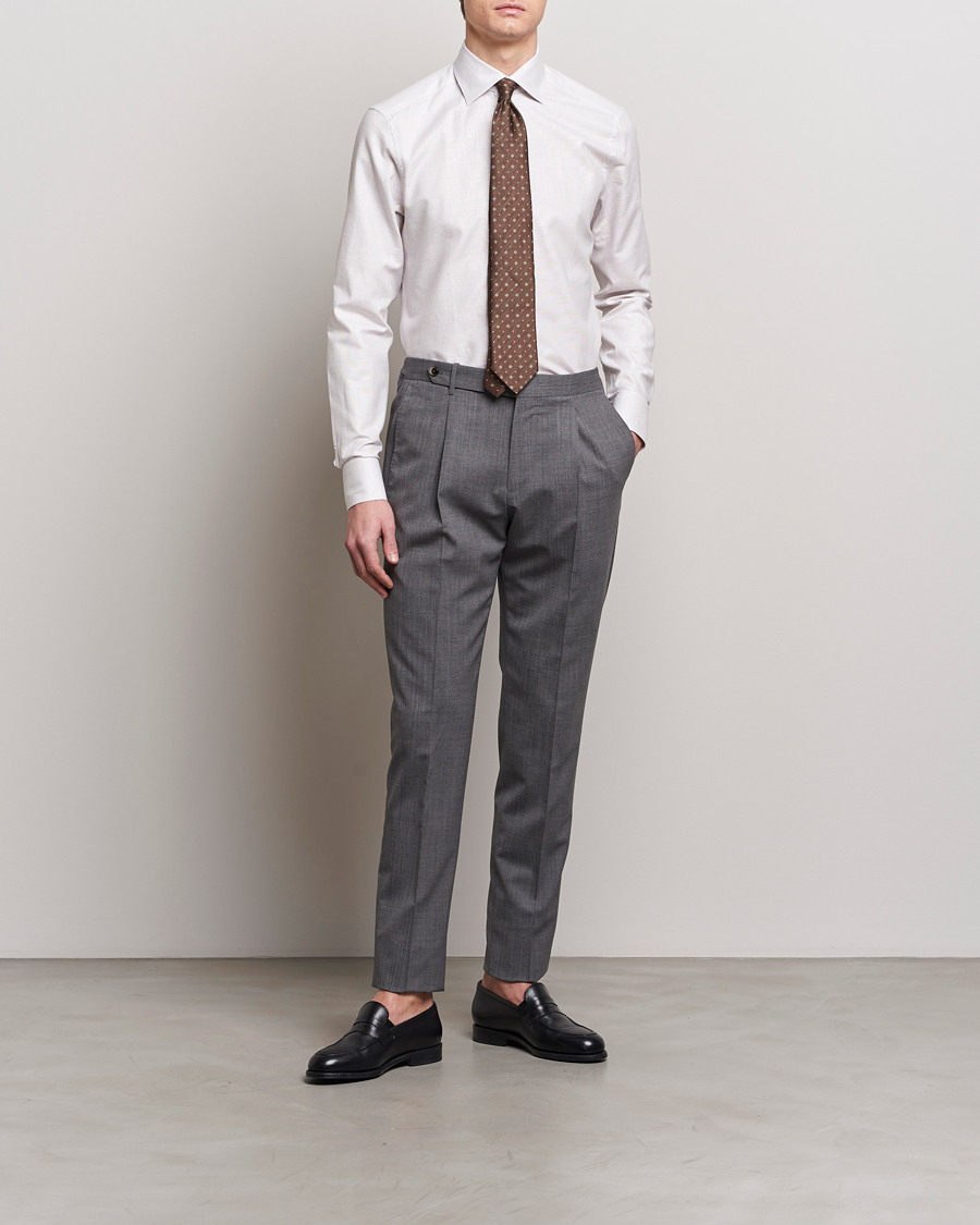 Herre | Formelle | Stenströms | Slimline Cotton/Linen Cut Away Shirt Light Brown