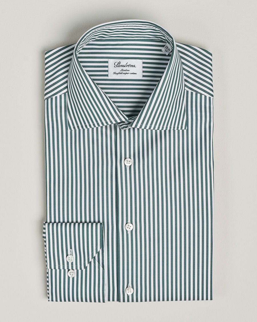 Herre | Skjorter | Stenströms | Slimline Cut Away Striped Shirt Green