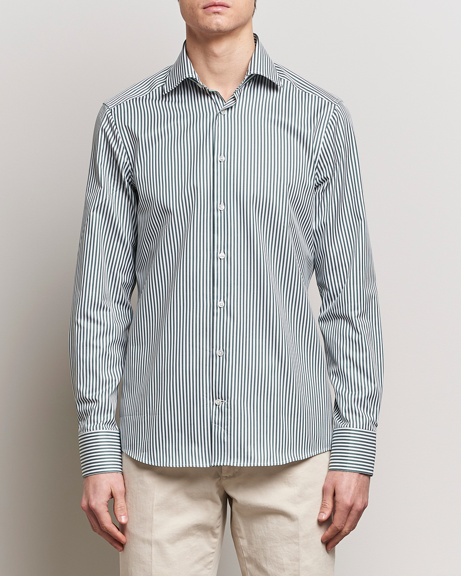 Herre | Businesskjorter | Stenströms | Slimline Cut Away Striped Shirt Green