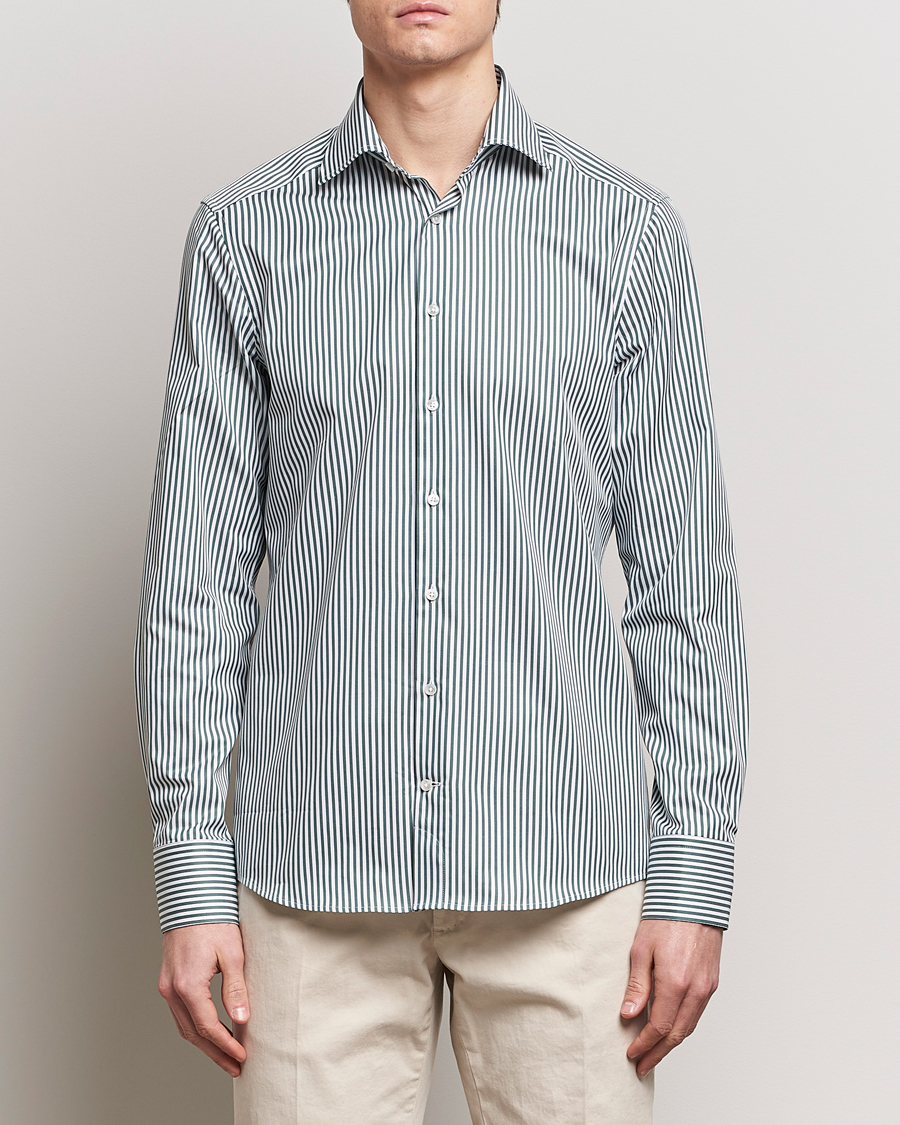 Herre |  | Stenströms | Slimline Cut Away Striped Shirt Green