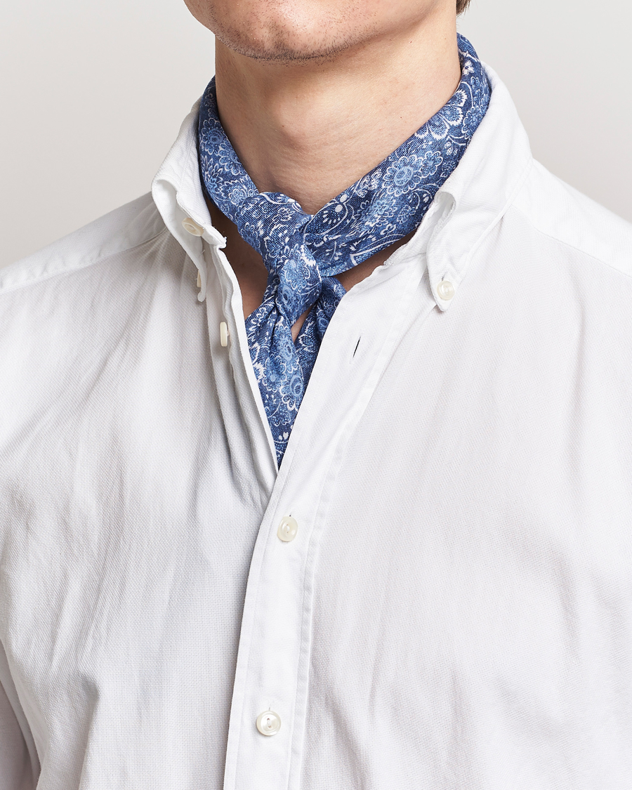 Herre | Avdelinger | Stenströms | Flower Printed Linen Bandana Blue