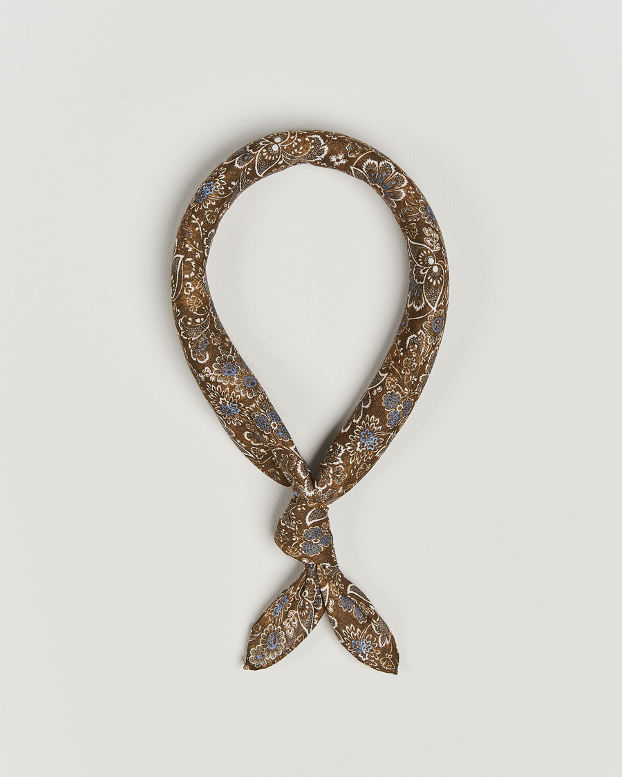 Herre | Stenströms Flower Printed Linen Bandana Brown | Stenströms | Flower Printed Linen Bandana Brown